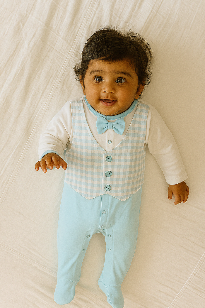 Baby Boy Vest Romper Set with Bow Tie