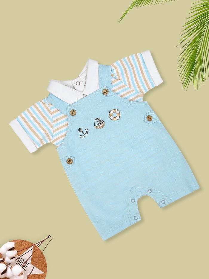 Striped Tee with Denim Dungaree Romper Set for Baby Boys - Me n Moms Baby Romper