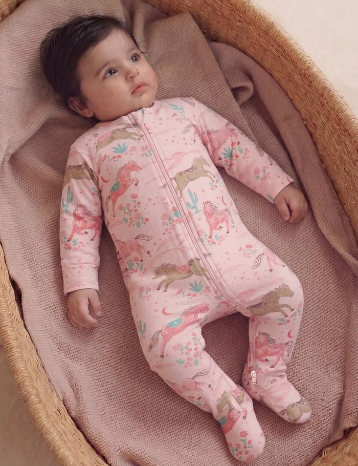 Organic Cotton Zipper Romper, Desert Horse Print - Oh My Bebe Baby Romper