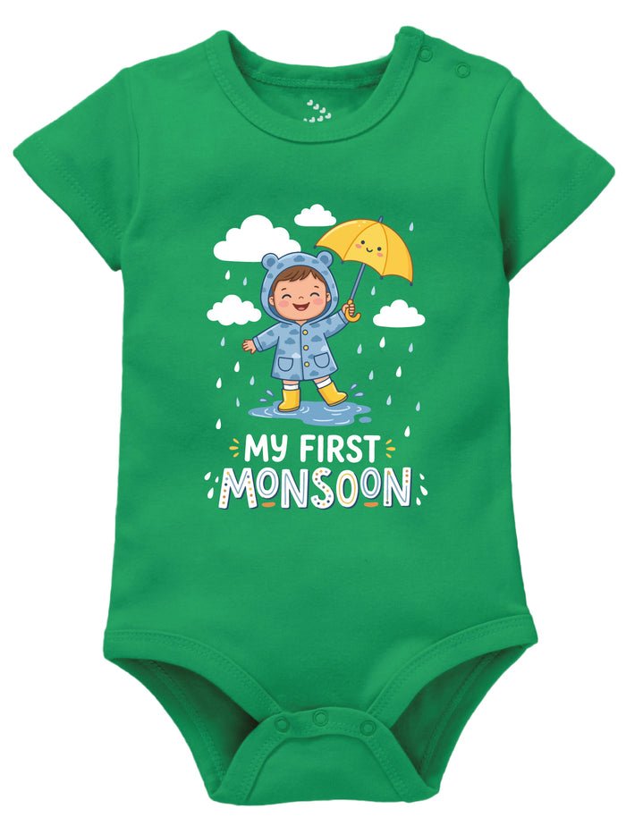 My First Monsoon Baby Onesie, Rainy Day Print