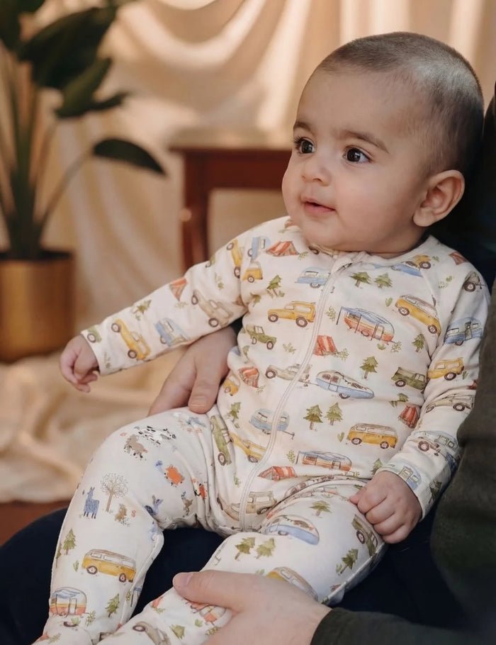 Organic Cotton Footed Baby Romper, Camping Print - Oh My Bebe Baby Romper