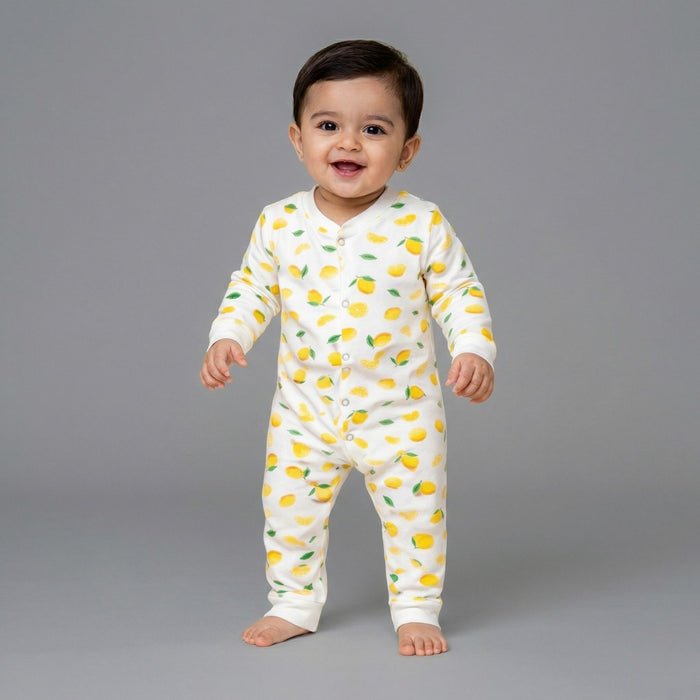 Organic Cotton Full-Body Baby Romper, Lemon - Moms Home Baby Romper