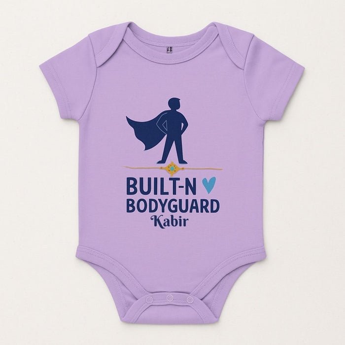 Built-In Bodyguard Superhero Bodysuit, Lavender (Custom Name) - Jopokart Baby Romper