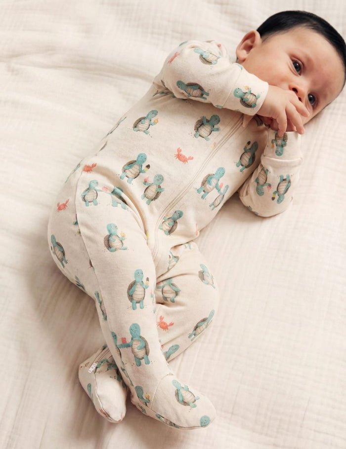 Organic Cotton Zipper Romper, Hungry Turtle Print - Oh My Bebe Baby Romper