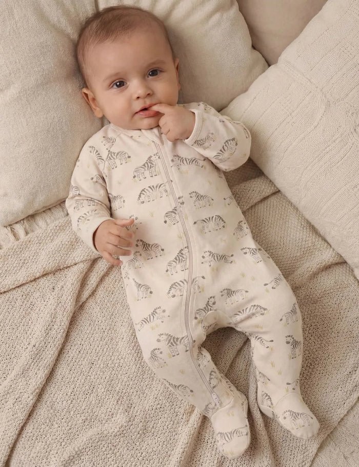 Organic Cotton Zipper Romper, Grazing Zebra Print - Oh My Bebe Baby Romper