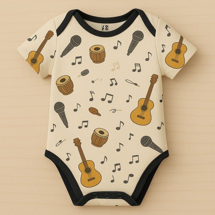 Little Rockstar Music Romper with Guitar and Mic Print - Jopokart Baby Romper