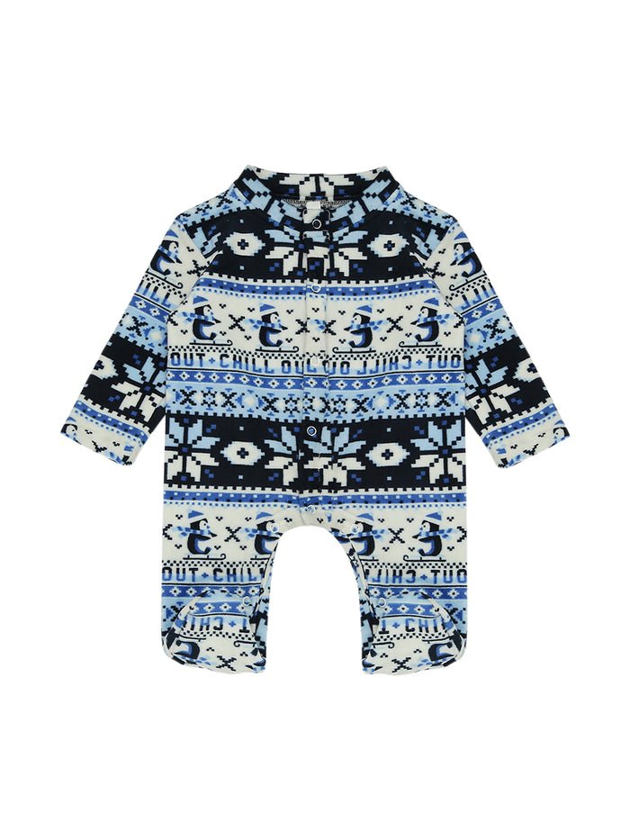 Blue Velour Winter Romper with Front Button Closure - Me n Moms Baby Romper