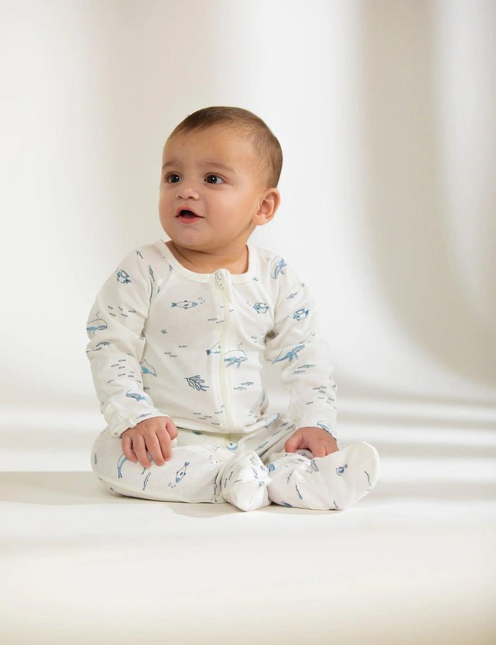 Organic Cotton Zip Footed Romper Set, Nautical and Blue - Oh My Bebe Baby Romper
