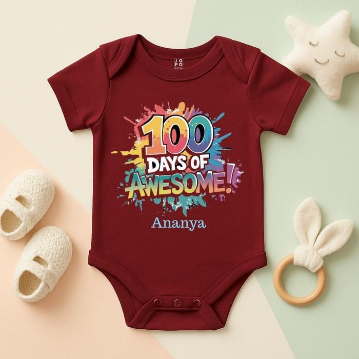 100 Days of Awesome Personalized Baby Bodysuit, Maroon - Jopokart Baby Romper