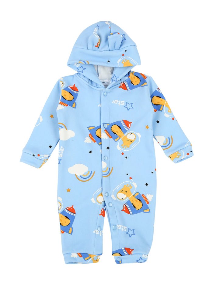 Hooded Cotton Romper with Astronaut Giraffe Print - Me n Moms Baby Romper