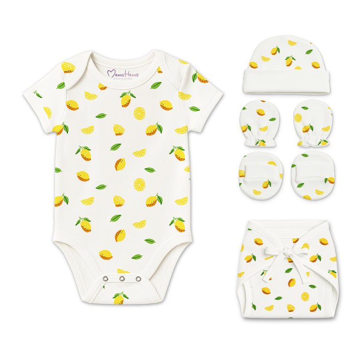 Newborn Coming Home Outfit Set with Cap, Mittens, Booties - Moms Home Baby Romper