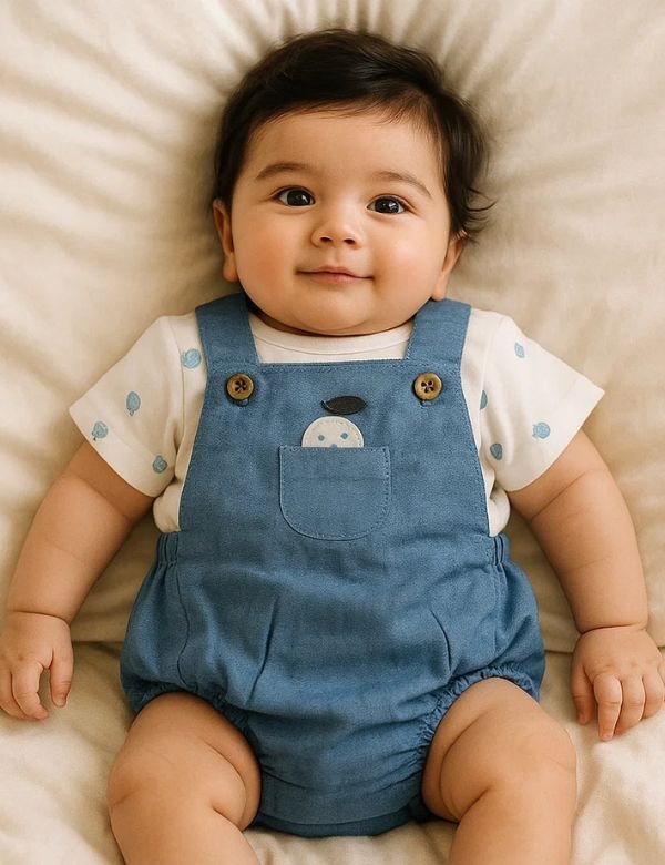 Organic Cotton Tee and Chambray Overall Romper Set - Oh My Bebe Baby Romper