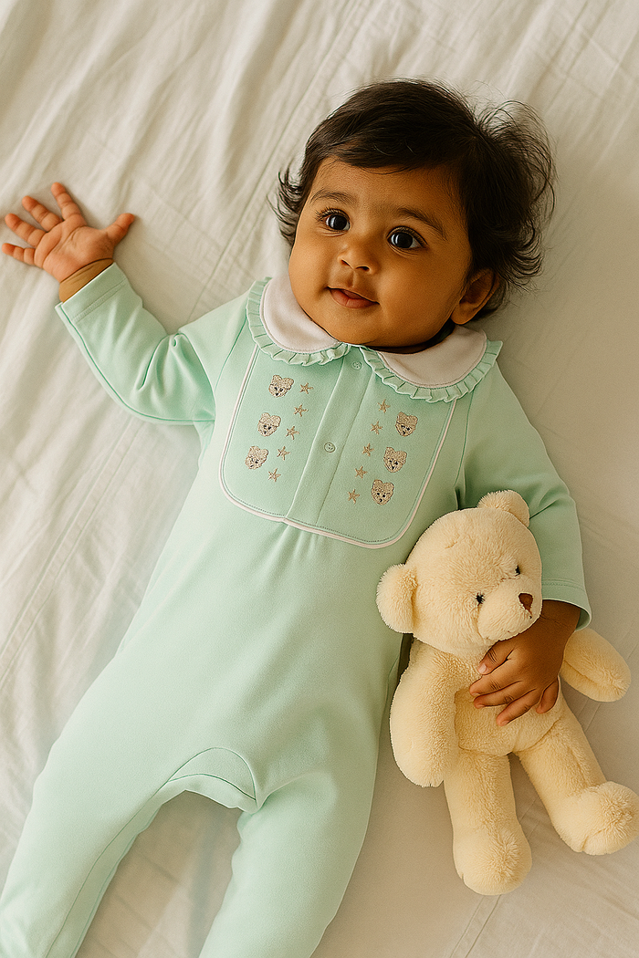 Mint Green Baby Romper with Peter Pan Collar