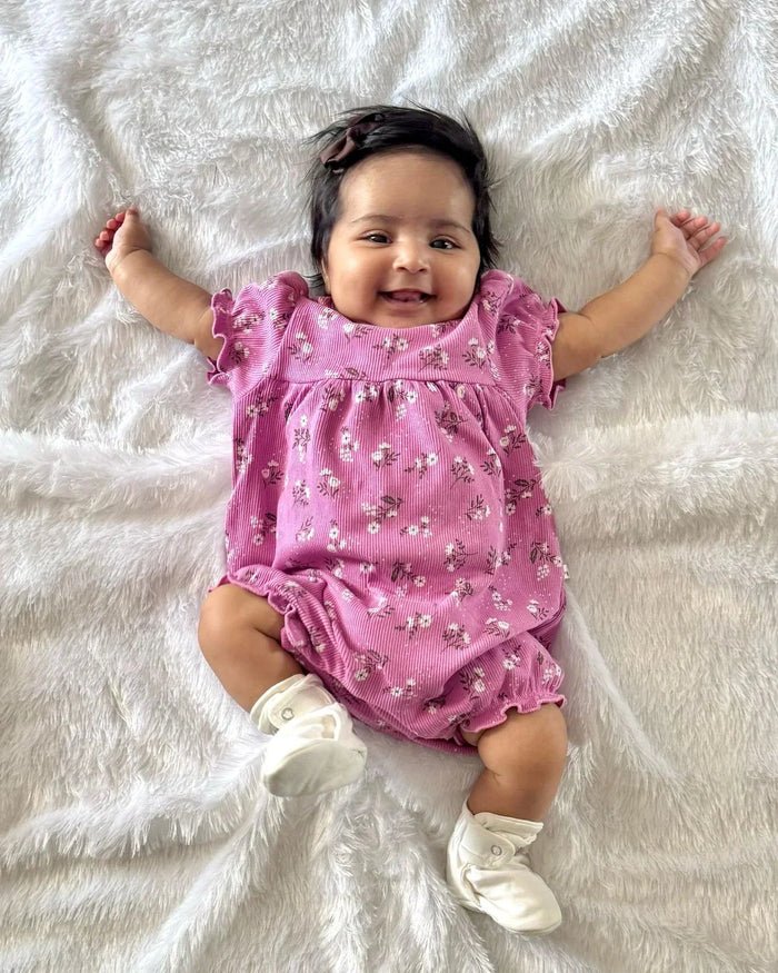 Organic Cotton Daisy Print Shortie Romper with Headband - Oh My Bebe Baby Romper