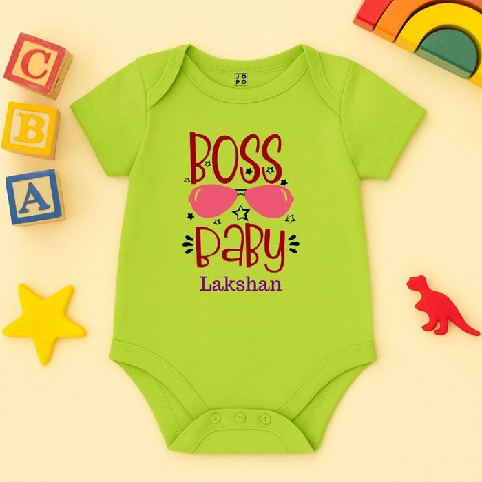 Boss Baby On Duty Personalized Romper, Neon Green - Jopokart Baby Romper