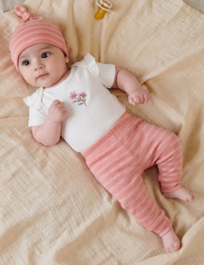 Organic Cotton Ruffle Bodysuit Set with Leggings and Hat - Oh My Bebe Baby Romper