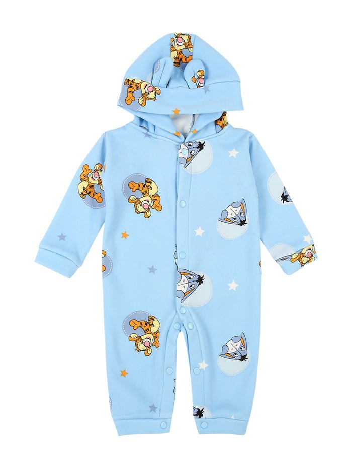 Light Blue Hooded Romper with Tiger and Star Print - Me n Moms Baby Romper