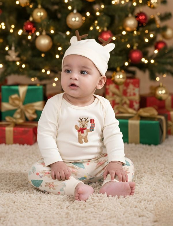 Reindeer Christmas 3-Piece Baby Bodysuit Set, Organic Cotton - Oh My Bebe Baby Romper