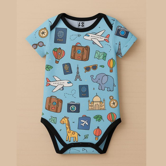 World Traveller Baby Romper, Travel Print Bodysuit - Jopokart Baby Romper