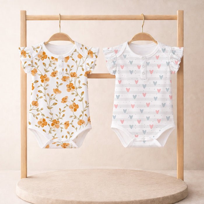 Organic Cotton Baby Onesie, Bloom & Heart, Pack of 2 - Moms Home Baby Romper