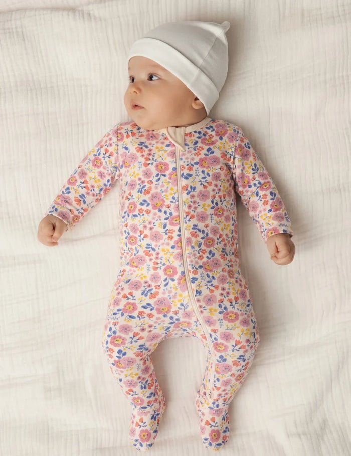 Pansy Floral Zip Growsuit, Organic Cotton Baby Romper - Oh My Bebe Baby Romper