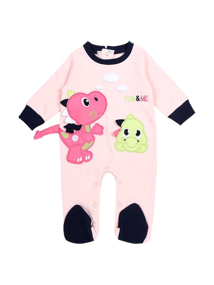 Pink Fleece Baby Romper, Dinosaur, Footed & Warm - Me n Moms Baby Romper