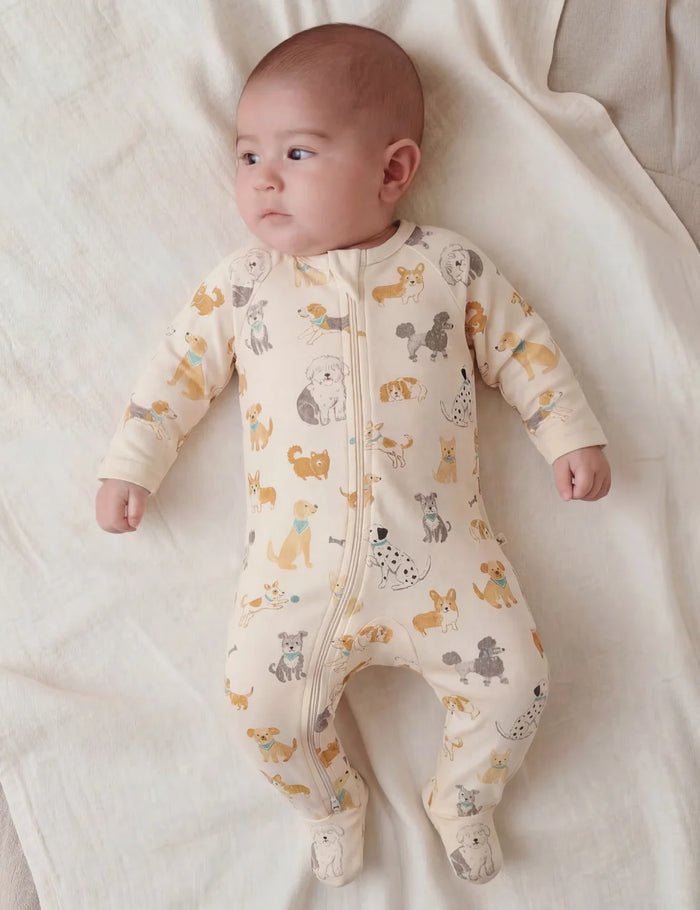 Puppy Friends Zip Growsuit, 100% Cotton Baby Romper - Oh My Bebe Baby Romper