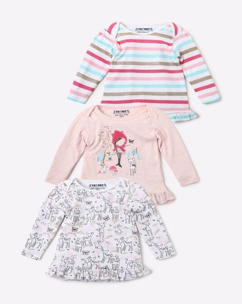 INF FRENDZ Pack of 3 Printed Tops with Ruffled Hem