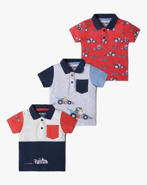 INF FRENDZ Boys Pack of 3 Printed Assorted Polo T-Shirts