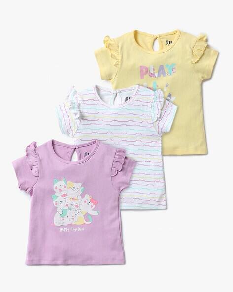 INF FRENDZ Girls Pack of 3 Assorted Printed Round-Neck T-Shirts