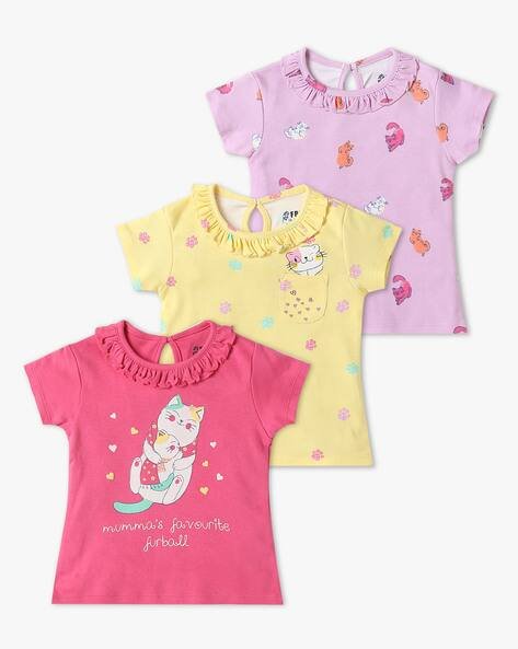 INF FRENDZ Girls Pack of 3 Printed Round-Neck T-Shirts