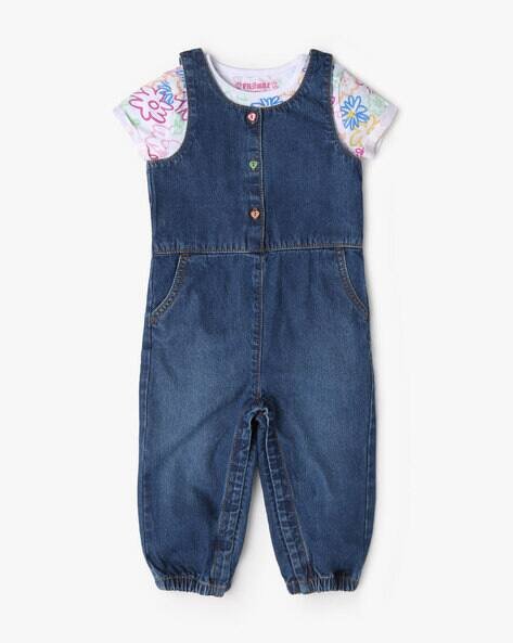 INF FRENDZ Lightly Washed Dungaree with Printed T-Shirt