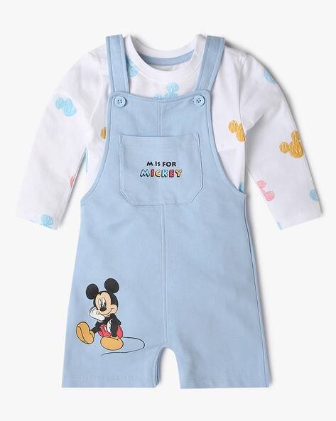 INF FRENDZ Mickey Mouse Print T-Shirt & Dungaree