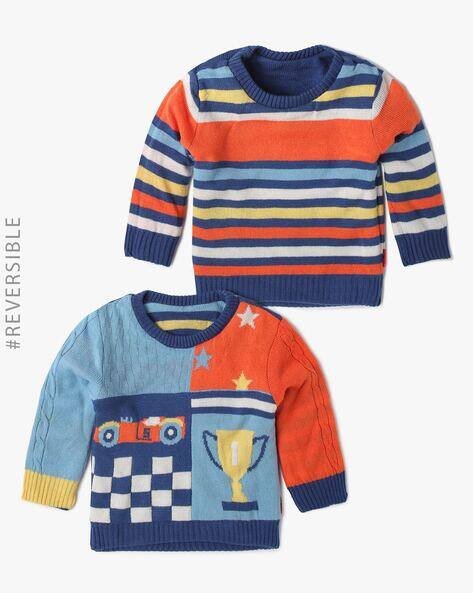 INF FRENDZ Boys Knitted Reversible Crew-Neck Sweater