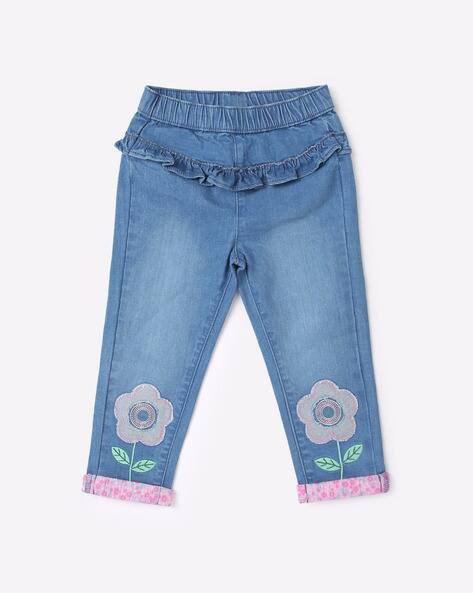 INF FRENDZ Embroidered Mid-Wash Straight Fit Jeans