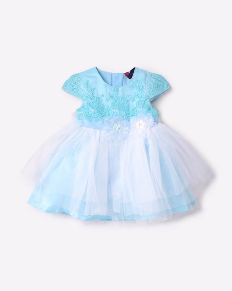 INF FRENDZ Floral Embroidered Fit & Flare Tulle Dress