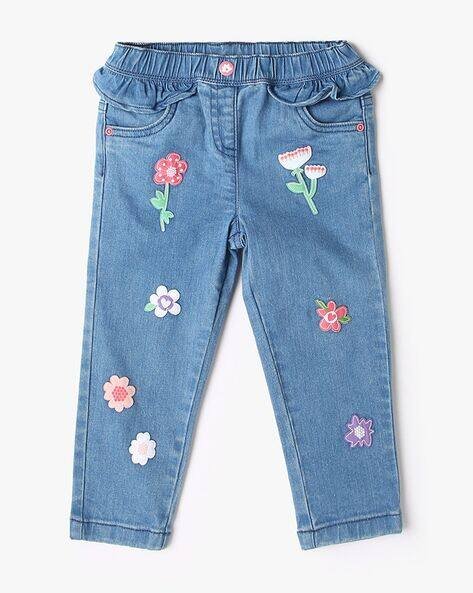 INF FRENDZ Girls Floral Applique Regular Fit Jeans