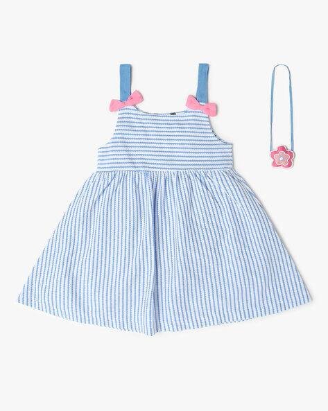 INF FRENDZ Girls Striped Fit & Flare Dress with Bag