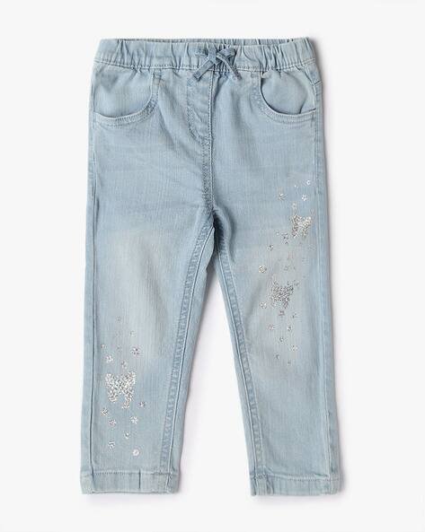 INF FRENDZ Light-Wash Butterfly Embellished Regular Fit Jeans