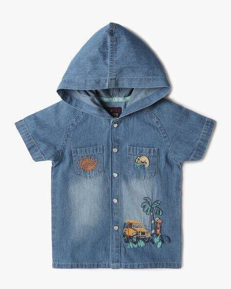 INF FRENDZ Mid-Wash Regular Fit Hooded Shirt