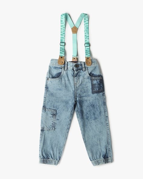 INF FRENDZ Mid-Wash Regular Fit Jeans with Suspenders