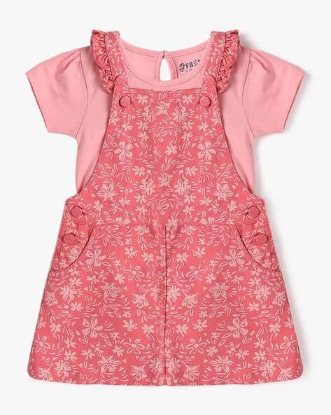 INF FRENDZ Unisex Floral Print Dungaree with T-Shirt