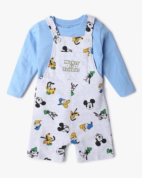 INF FRENDZ Boys Mickey Mouse Print Dungaree with T-Shirt