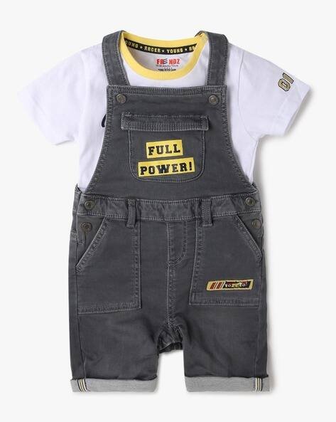 INF FRENDZ Typographic Print Denim Dungaree & T-Shirt Set