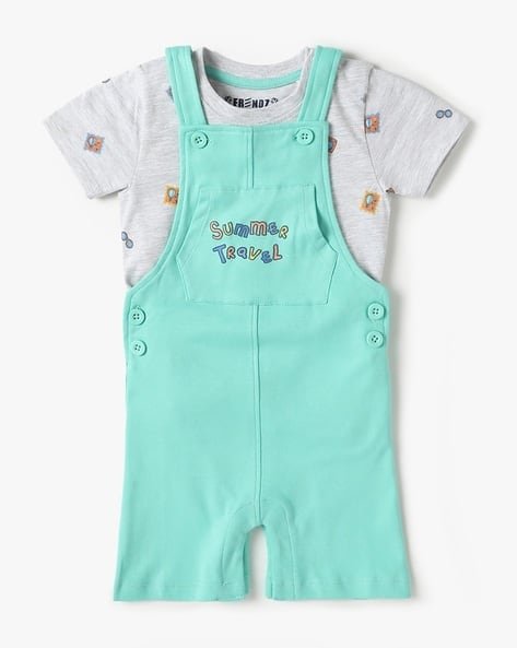 INF FRENDZ Boys Typographic Print Dungaree & T-Shirt Set