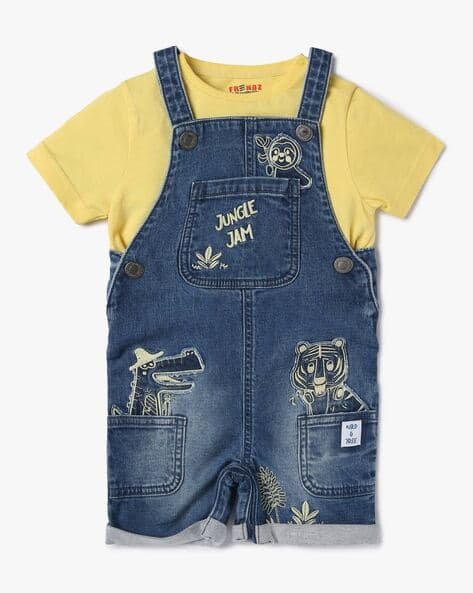 INF FRENDZ Mid-Wash Dungarees with T-Shirt