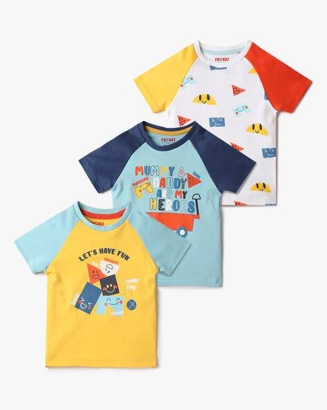 INF FRENDZ Pack of 3 Printed Assorted Crew-Neck T-Shirts