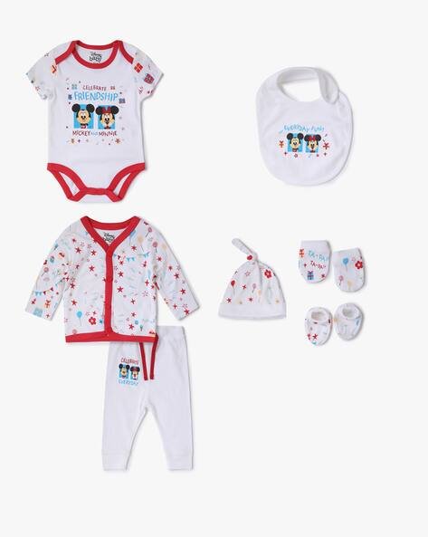 INF FRENDZ Pack of 7 Mickey Mouse Print Assorted Bodysuit Gift Set