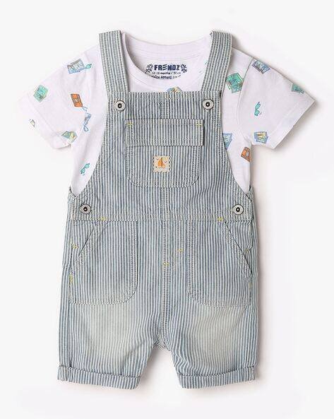 INF FRENDZ Striped Dungaree with T-Shirt