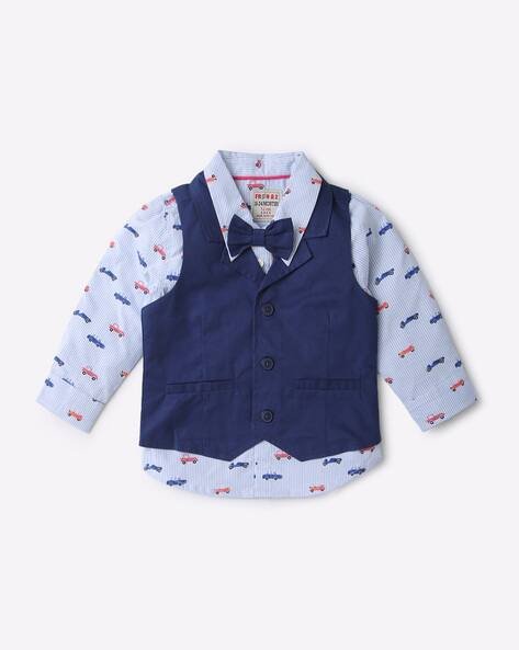 INF FRENDZ Car Print Shirt with Waistcoat & Bow Set